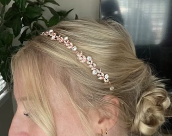 Simple Wedding tiara headband Rose gold Crystal headband Wedding hair band Gold Rhinestone headband Bridal tiara crown Bridal headband boho