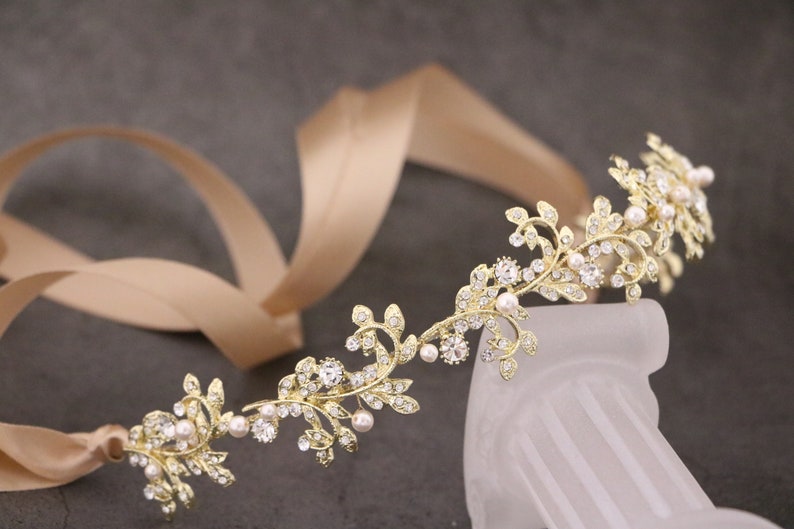 Pearl headband Wedding tiara gold Crystal Wedding headband bridal headband crown bridal rhinestone headband floral wedding head piece Boho
