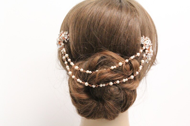 wedding hair chain accessories Boho Bridal headpiece Wedding hair jewelry Bridal hair chain Bridal hair accessories floral Rose gold hair