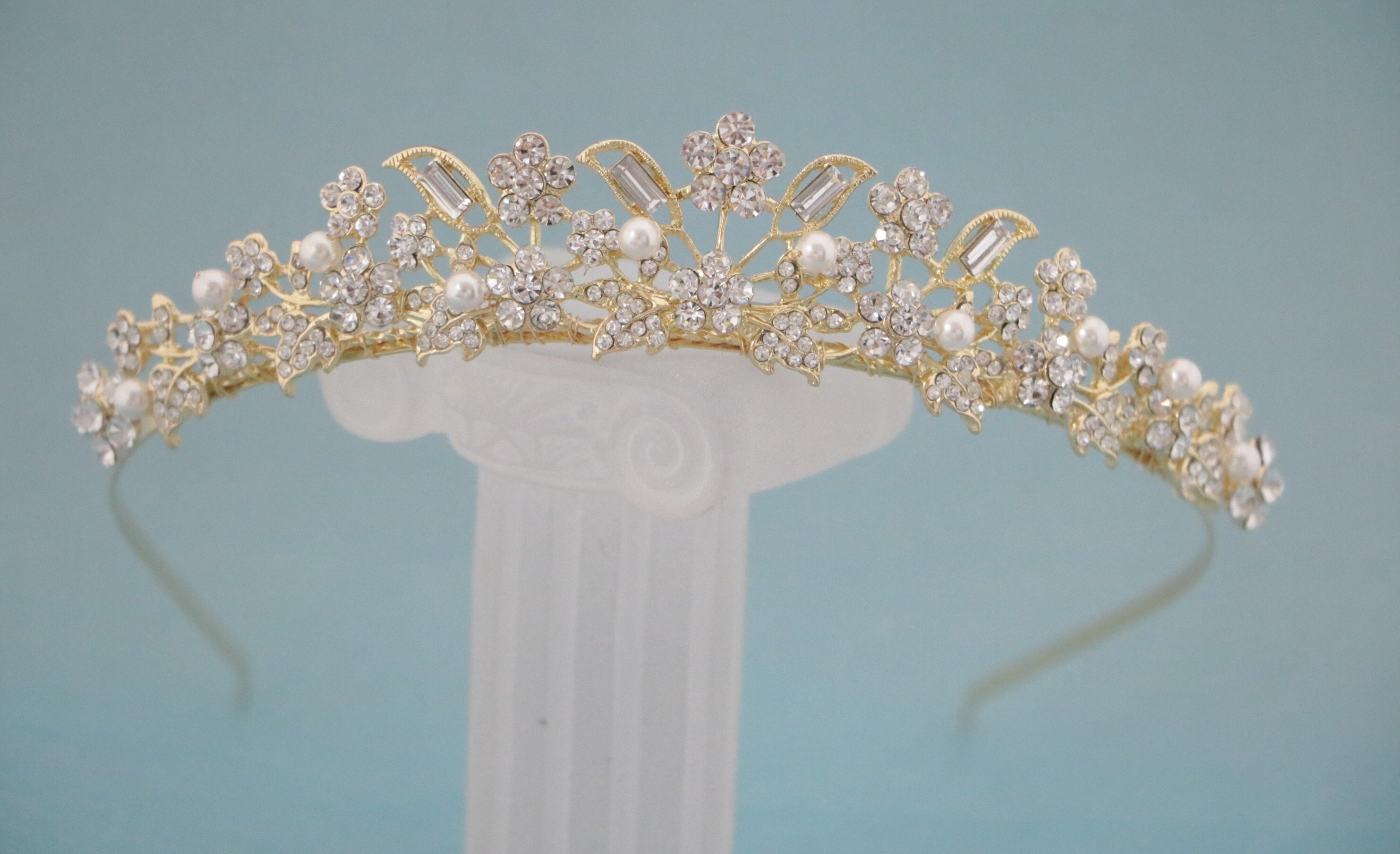 Boda perla tiara simple tiara novia tiara oro tiara crystal Etsy