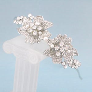 bridal headband crown Wedding hair headband Silver Wedding headband Side Bridal tiara Rhinestone headband Bridal hair jewelry headband Boho