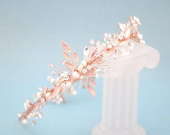 Cerchietto da sposa con strass in oro rosa, fermaglio per capelli da sposa floreale, accessorio per capelli in stile boho dorato, accessori per capelli da sposa, cerchietto da sposa, cerchietto in argento