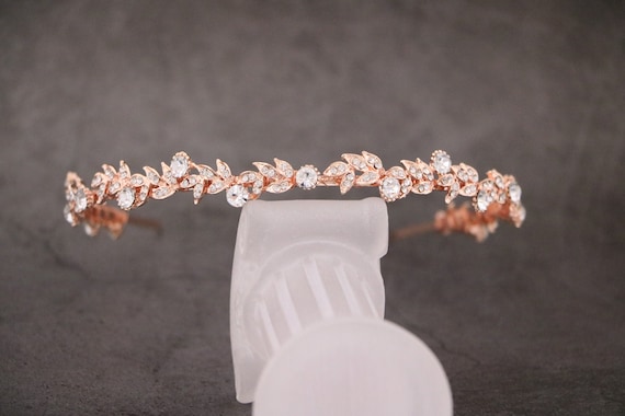 Bridal Headband Rose Gold Bridal Crown Headband Gold Wedding  display picture 2
