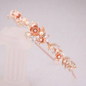 bridal headband simple Pearl and Crystal headband Wedding tiara Rose gold Wedding headband Rhinestone headband Gold Bridal tiara Side tiara