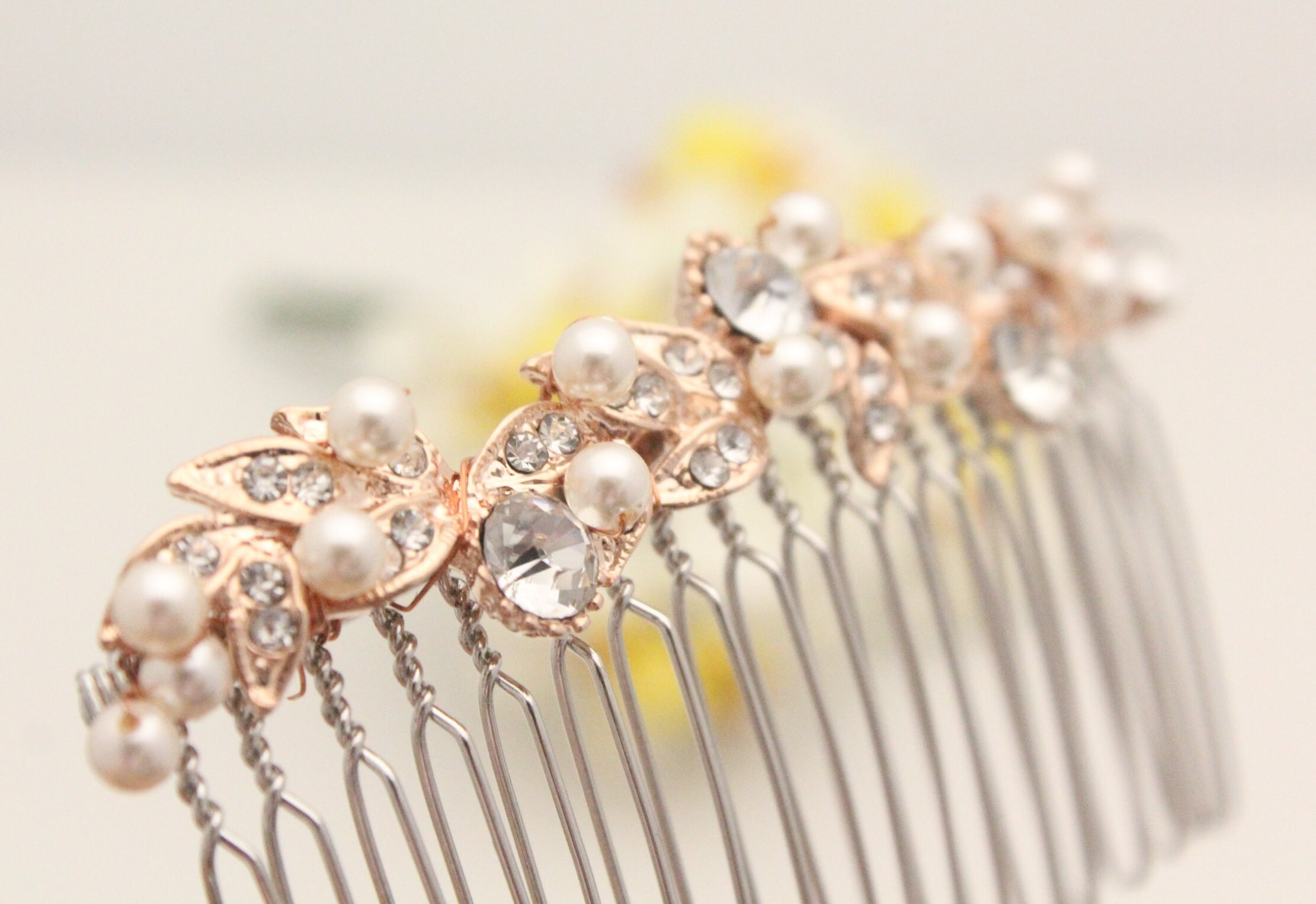 Bohemian Bridal Headpiece Rose Gold Hair Comb Pearl Hair Piece Etsy