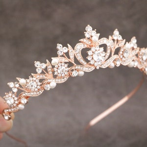 Bruids tiara roségoud eenvoudige bruiloft tiara parel tiara kristal tiara strass tiara bruiloft haar sieraden tiara bruids hoofdband tiara boho