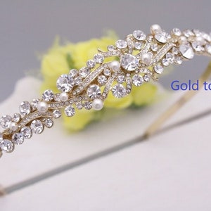 Silver Bridal headband Pearl and Crystal headband Bridal hair piece Wedding tiara Rhinestone headband tiara Wedding headband Hair jewelry Gold tone