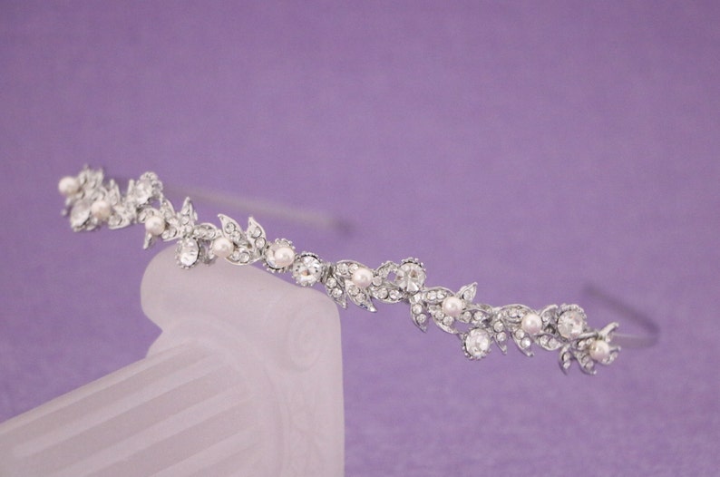 wedding headband pearl Simple headband Small or Large Bridal headband Rhinestone headband Crystal hair band Wedding tiara Silver Headband Silver tone