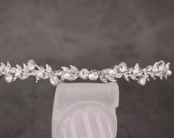 Small or Large Wedding headband Silver Pearl headband Rhinestone hair headband Simple Wedding tiara Crystal headpiece Bridal headband Tiara