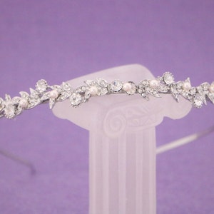 wedding headband pearl Simple headband Small or Large Bridal headband Rhinestone headband Crystal hair band Wedding tiara Silver Headband image 6