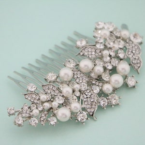 Wedding hair comb Pearl side comb Wedding hair accessories floral Bridal hair piece Wedding hair bling Bridal hair jewelry Bridal hair comb image 5