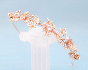 Side Crystal headband Rose gold Wedding headband Bridal tiara Rhinestone headband Gold headband Bridal hair jewelry headband Wedding tiara