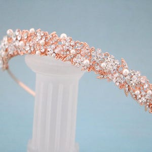 rose gold bridal crown wedding pearl tiara rhinestone headpiece Gold Bridal tiara Crystal tiara bridal crowns and tiaras Quince Tiara Bridal