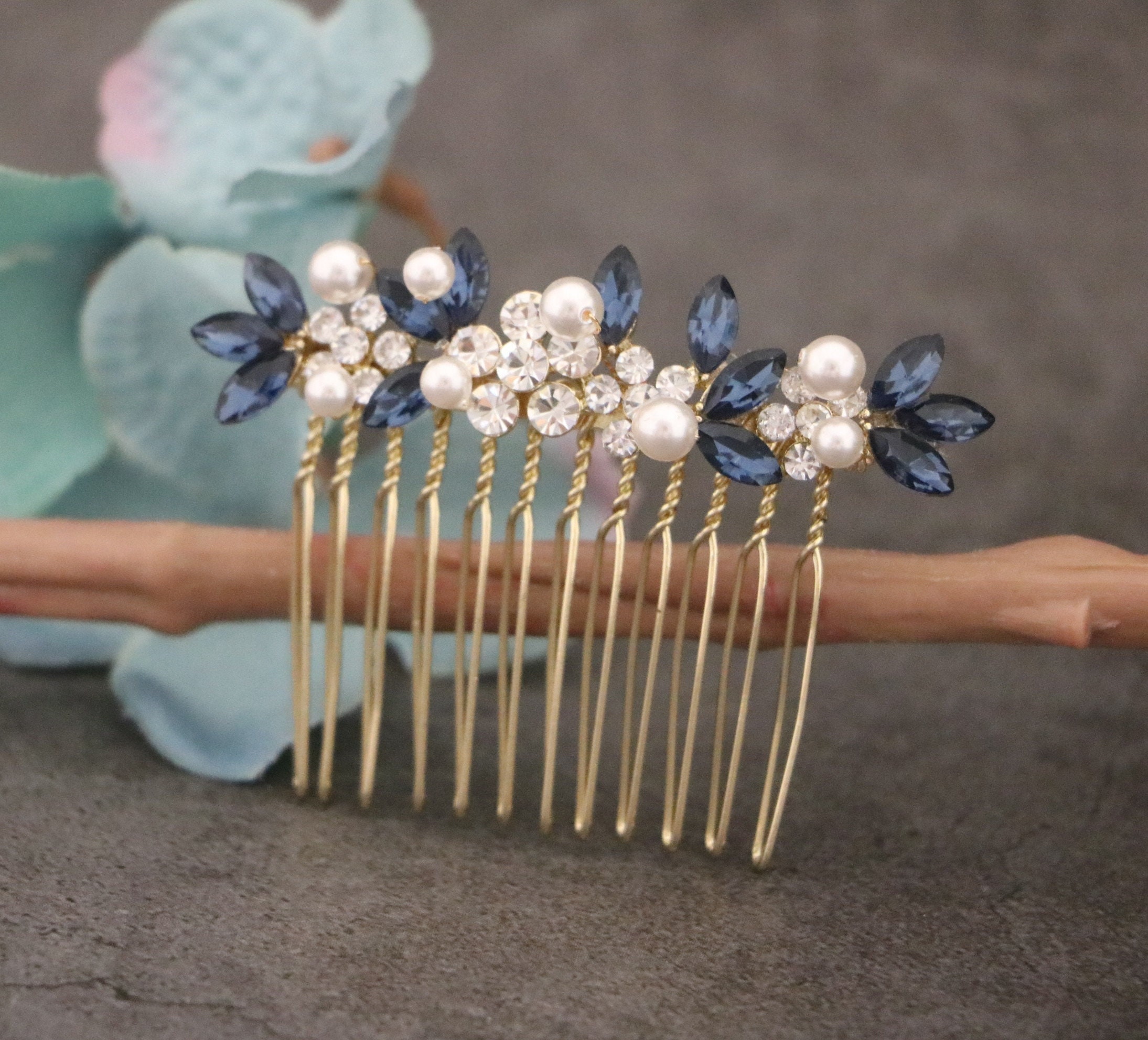 Rose Gold and Navy Hair Pin - Etsy