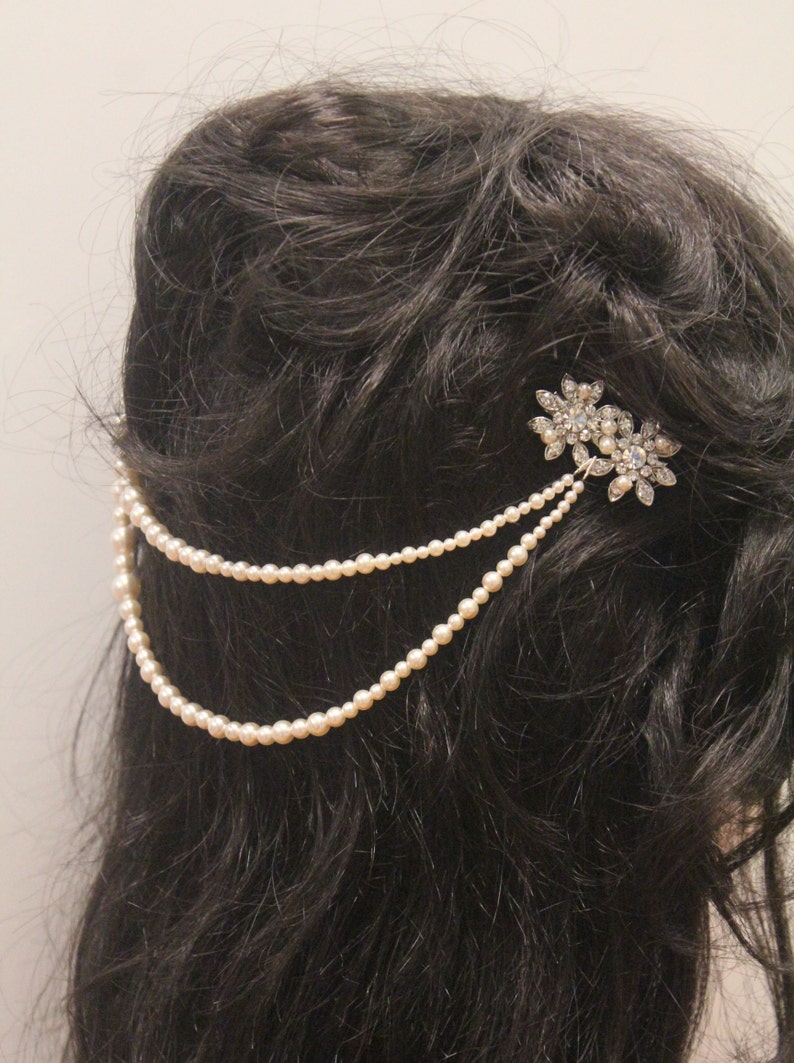 Wedding Hair Accessory,Bridal Hair Comb,Vintage Style Bridal Hair Accessory,Boho,Grecian,Hair Chain,Crystal Comb,Pearl hair chian,Boho Hair