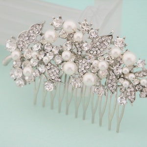 Wedding hair comb Pearl side comb Wedding hair accessories floral Bridal hair piece Wedding hair bling Bridal hair jewelry Bridal hair comb image 8