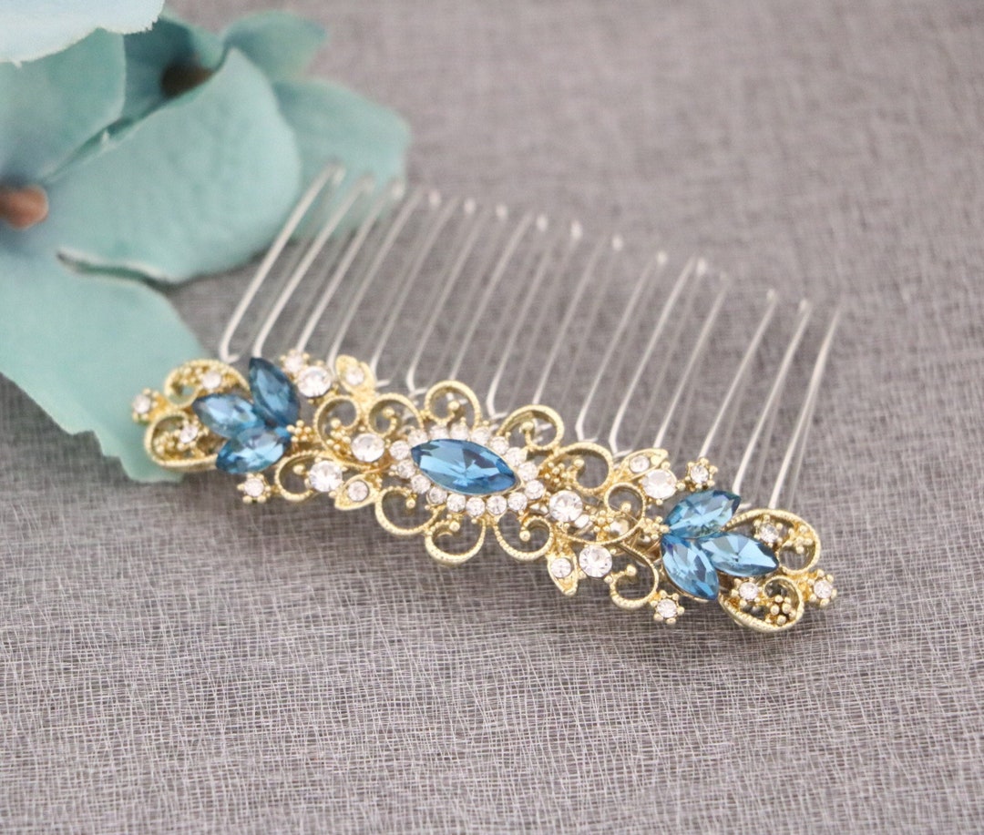 Blue Crystal Bridal Comb Blue Hair Accessories Navy Blue Wedding Hair ...