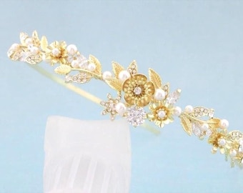 Diadème de mariage en perles de cristal : bandeau couronne de mariée en or rose, bandeau en strass, bandeau de mariage en or, bandeau en perles, diadème de mariée