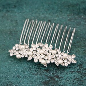 Silver Wedding hair comb Rhinestone hair comb Side Wedding comb Crystal hair piece hair comb Pearl hair jewelry Wedding hair bling Headpiece image 6