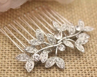 Small Bridal comb Silver Wedding hair comb Gold Rhinestone hair comb Crystal Bridal hair comb Wedding hair accessories floral Side hair comb