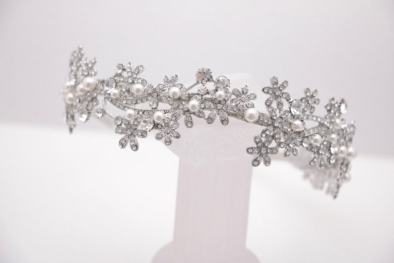 Crystal and Pearl headband Simple Wedding headband Bridal hair tiara Rhinestone headband Crystal hair band Wedding tiara Bridal hair tiara image 8