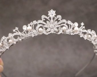 Bridal tiara Silver Pearl tiara Wedding hair tiara headband Rhinestone headband tiara Bridal hair jewelry tiara Wedding tiara hair piece