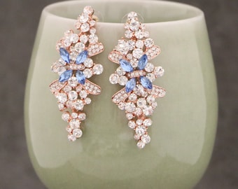 Rose gold Wedding earrings Crystal jewelry earrings Blue Navy Earrings Rhinestone Bridal earrings Sapphire Bridal Earrings Gold earrings