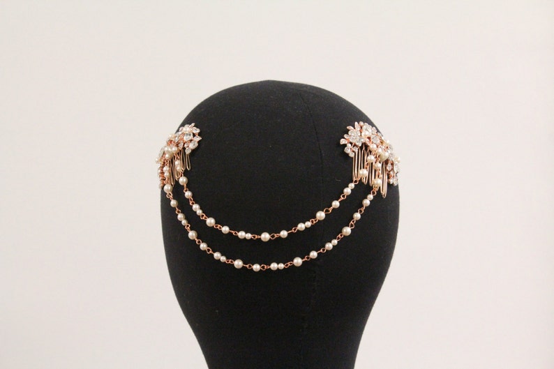 wedding hair chain accessories Boho Bridal headpiece Wedding hair jewelry Bridal hair chain Bridal hair accessories floral Rose gold hair
