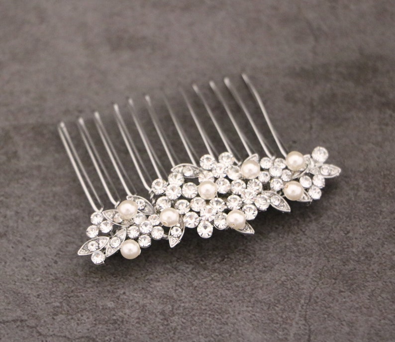 Silver Wedding hair comb Rhinestone hair comb Side Wedding comb Crystal hair piece hair comb Pearl hair jewelry Wedding hair bling Headpiece image 5