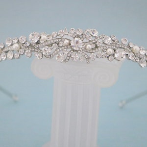 Silver Bridal headband Pearl and Crystal headband Bridal hair piece Wedding tiara Rhinestone headband tiara Wedding headband Hair jewelry image 2