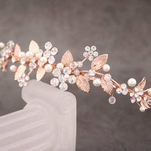 Pearl Wedding headband rose gold bridal crown Rose gold headband Wedding hair tiara Bridal headband Rhinestone headband Bridal hair tiara