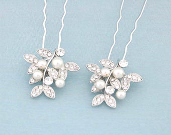 Horquillas de perlas plateadas Accesorios para el cabello de novia Horquillas con diamantes de imitación