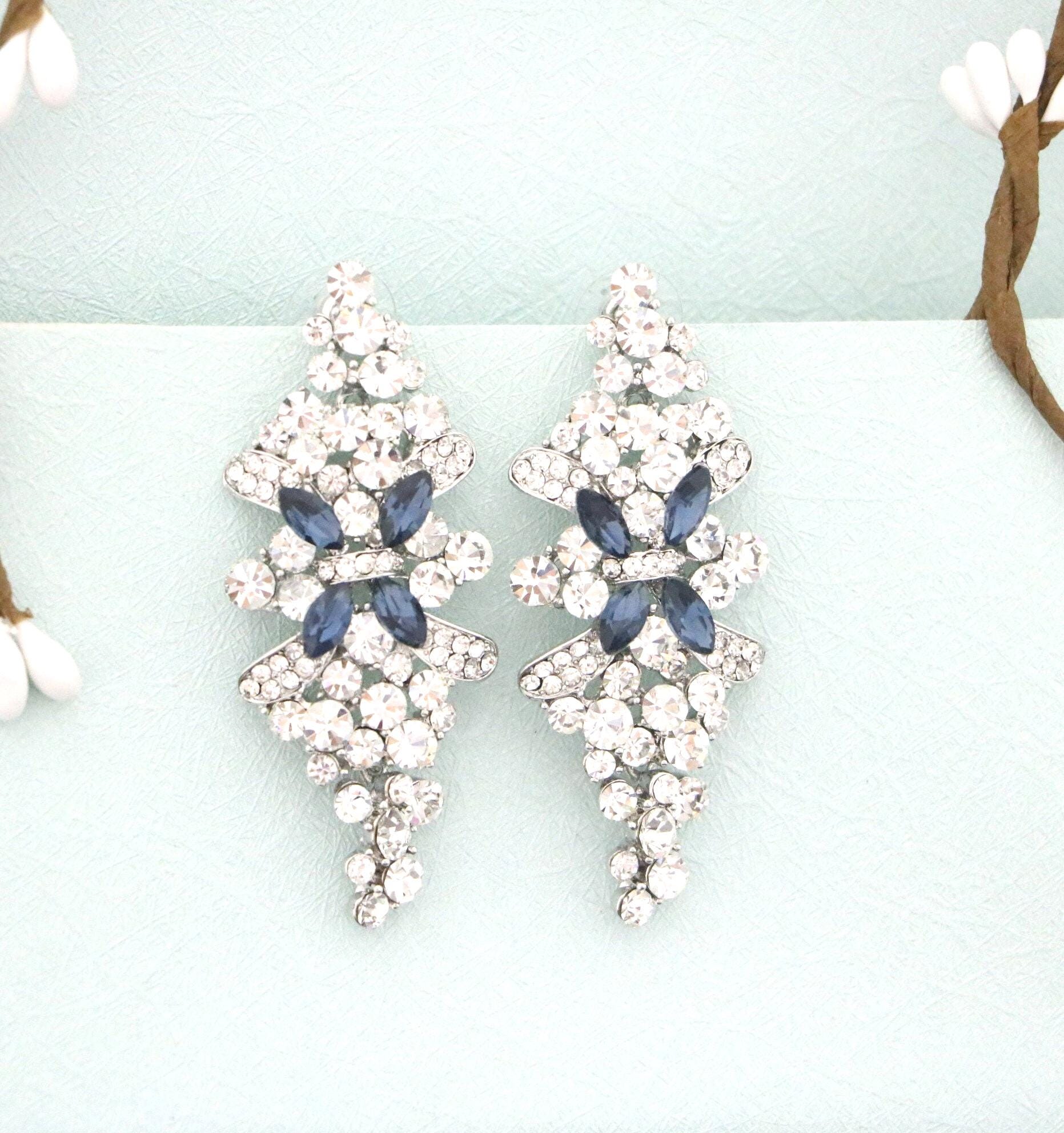 Blue Crystal Dangle Earrings