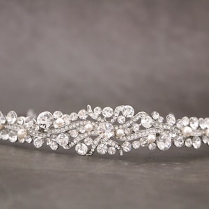 Pearl headband Wedding hair headband Wedding crystal headband bridal headband crown silver wedding rhinestone wedding crown bridal headband