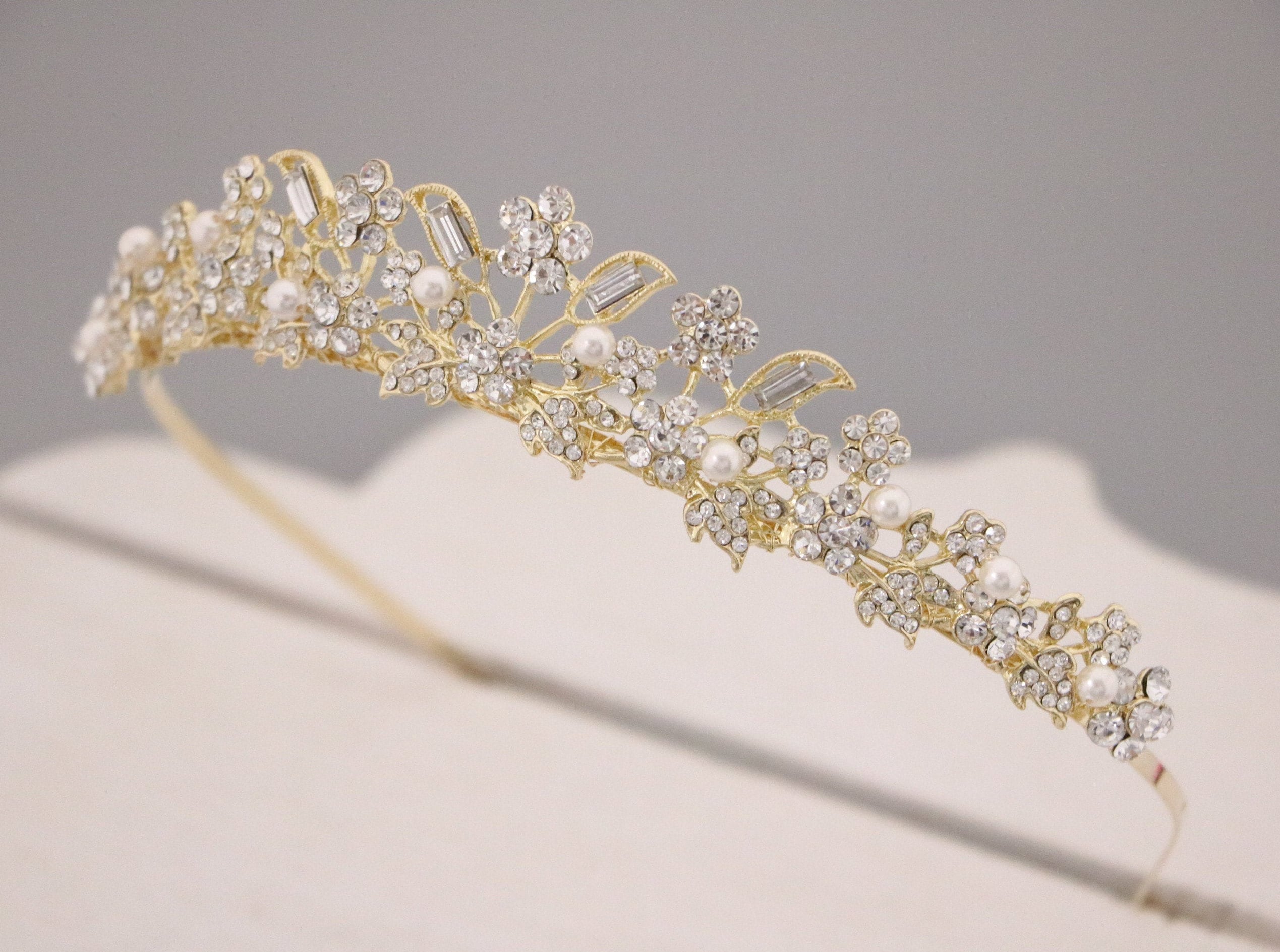 Boda perla tiara simple tiara novia tiara oro tiara crystal Etsy