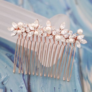 Rose Gold Wedding Hair Accessory Pearl Side comb Gold veil comb Flower and Leaf Hair Comb Bridal Headpieces Crystal hair comb Wedding comb