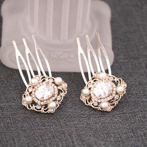 Bridesmaid hair piece Rose gold Wedding hair comb Pearl side comb Wedding hair jewelry Bridal hair accessories for bun Bridal hair comb updo