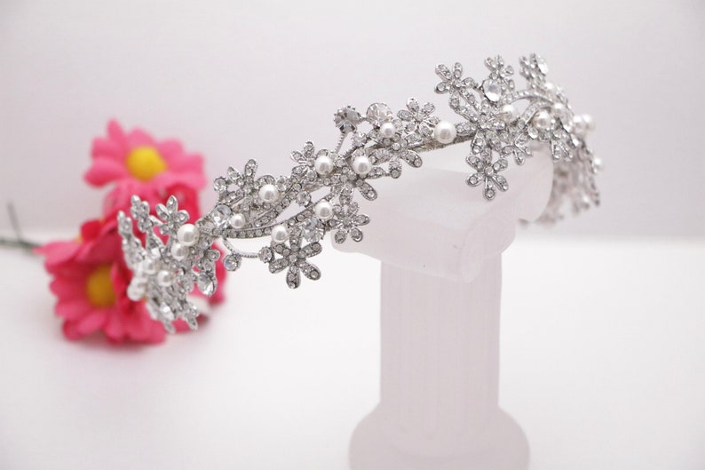 Crystal and Pearl headband Simple Wedding headband Bridal hair tiara Rhinestone headband Crystal hair band Wedding tiara Bridal hair tiara image 10