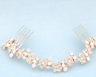 Crystal Pearl Bridal Hair Comb, Silver Rhinestone Wedding Headpiece Roseg old Bridal hair clip Wedding hair jewelry Bridal hair bling Gold