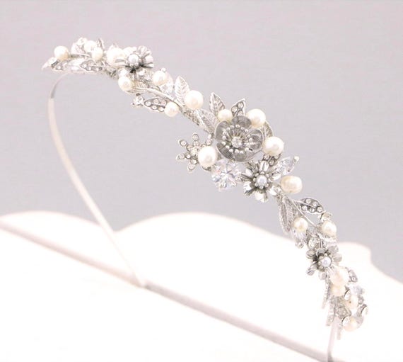 Silver Crystal Headband Pearl Tiara Wedding Hair Jewelry  display picture 2