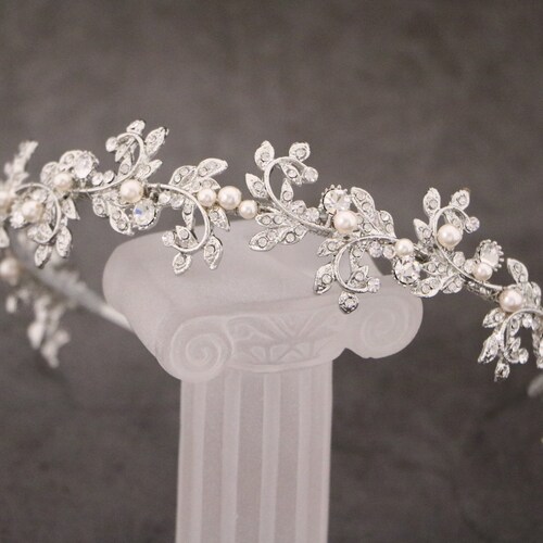 Bridal Rhinestone Headband Veil Simple Wedding Headband Silver Bridal Headband Wedding Hair Tiara Headband Bridal Tiara Crown Headpiece Boho main image 4