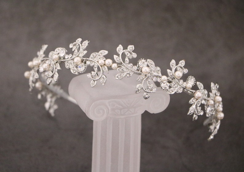 bridal rhinestone headband veil Simple Wedding headband Silver Bridal headband Wedding hair tiara headband Bridal tiara crown headpiece Boho