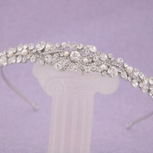 Silver Bridal headband Pearl and Crystal headband Bridal hair piece Wedding tiara Rhinestone headband tiara Wedding headband Hair jewelry image 5