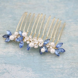 crystal comb bridal side comb Blue Wedding hair comb Sapphire Rhinestone hair comb Wedding hair accessories Gold veil comb Bridal hair comb