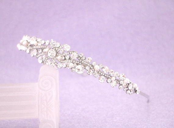Crystal Bridal Tiara: Silver Rhinestone Pearl Headband  display picture 2