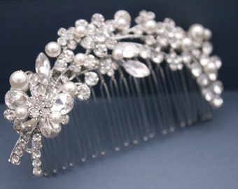 Bridal hair comb Crystal hair comb Boho Wedding hair comb Pearl headpiece,Wedding hair accessories silver Bridal comb Rhinestone hair comb