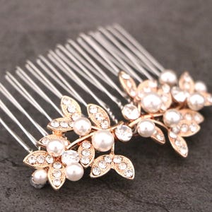 Rose gold Wedding hair comb Pearl hair clip Wedding hair jewelry Gold