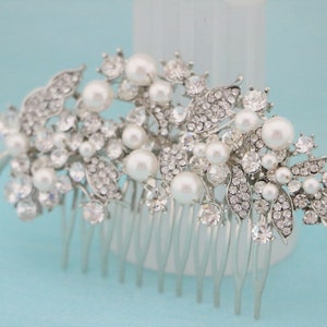 Wedding hair comb Pearl side comb Wedding hair accessories floral Bridal hair piece Wedding hair bling Bridal hair jewelry Bridal hair comb image 6