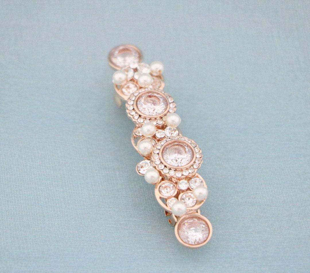 Rose Gold Pearl Barrette Wedding Hair Clip Gold Veil Barrette Etsy