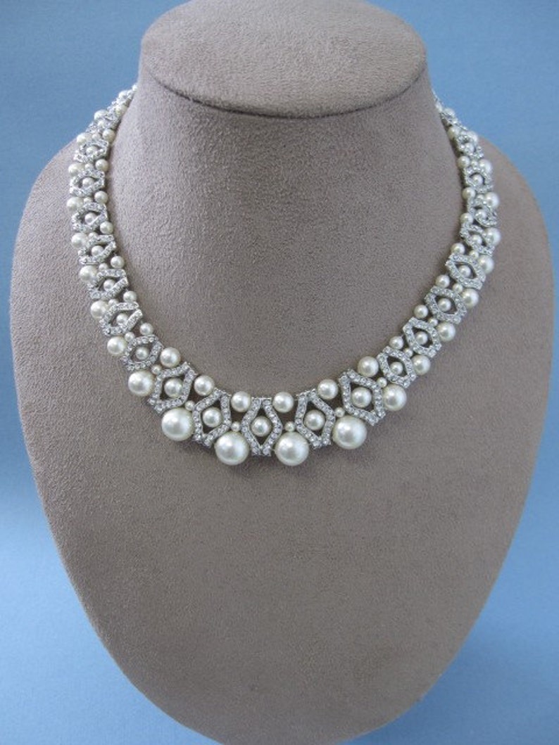 wedding necklace and earring set bridal jewelry bridal necklace and earring set Swarovski pearl necklace Crystal and Pearl Wedding Necklace image 5